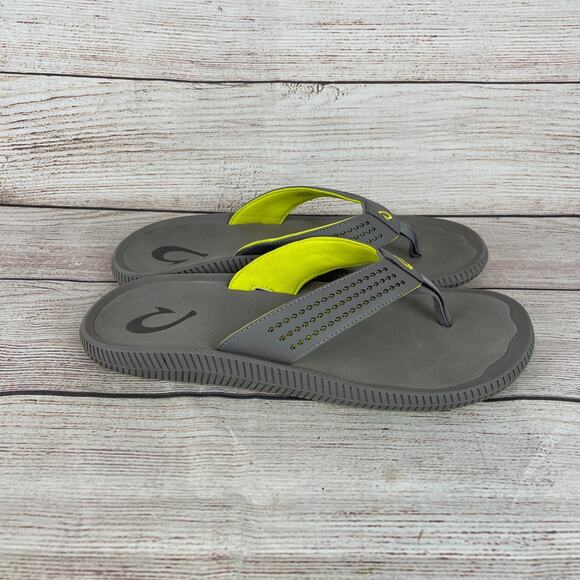 OluKai Ulele Men's 11 Flip-Flop Sandals Gray Yellow - Picture 4 of 9